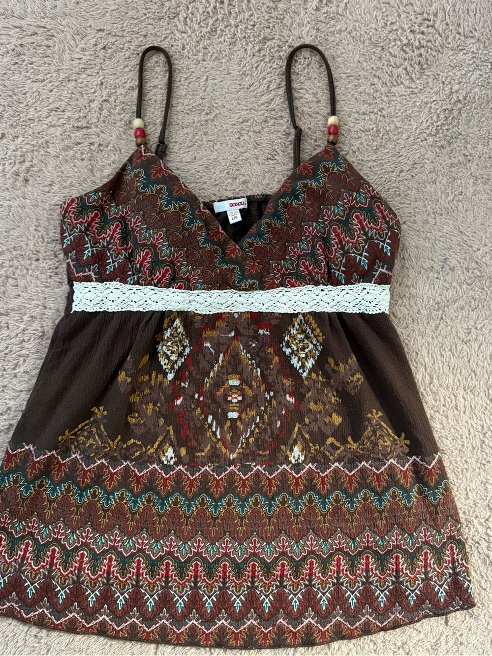 BONGO Brown Multi-Color Printed Spaghetti Strap Mini Dress